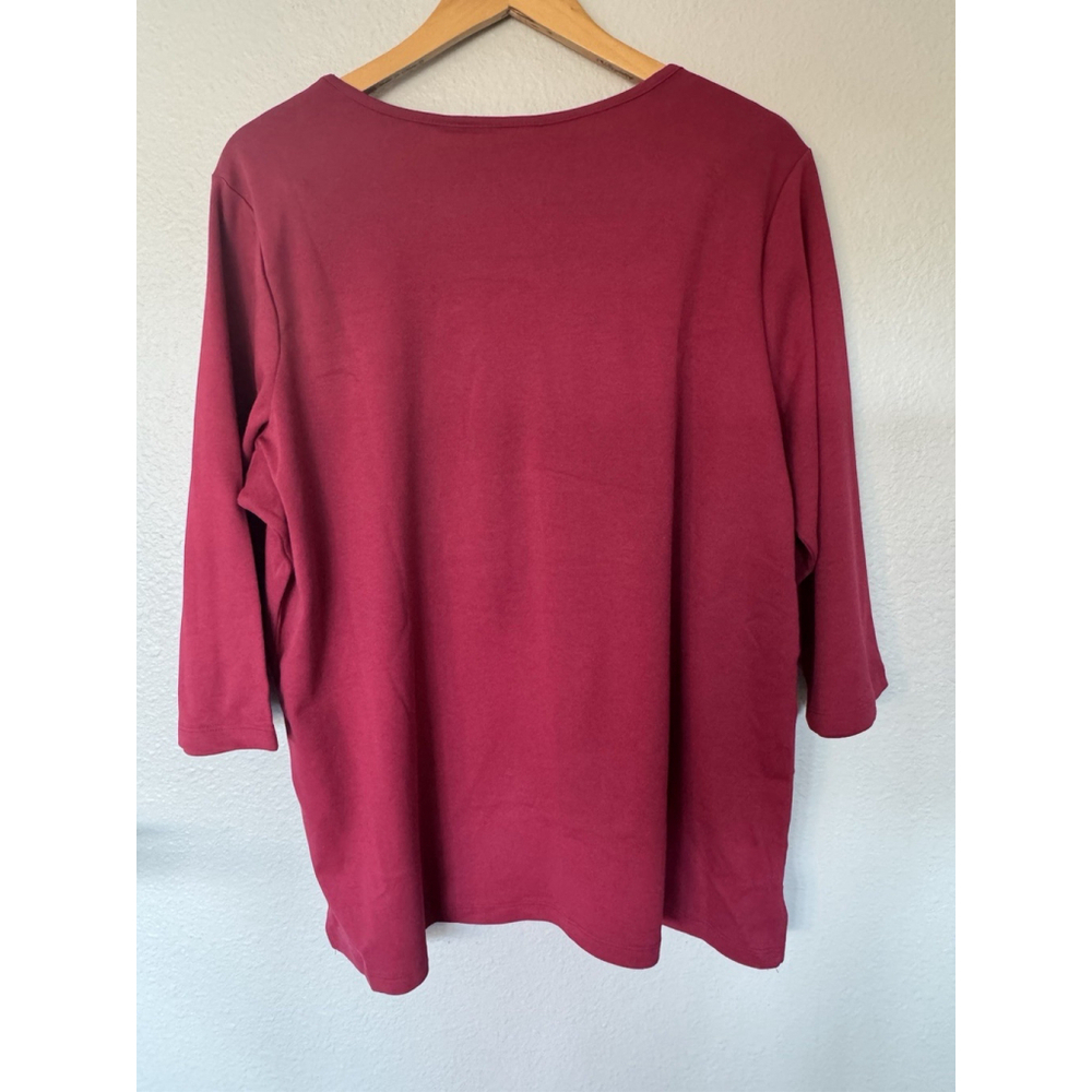 Quacker Factory - Holiday Forrest Animal Embroider 3/4 Sleeve Crew Neck Top - Picture 5 of 7